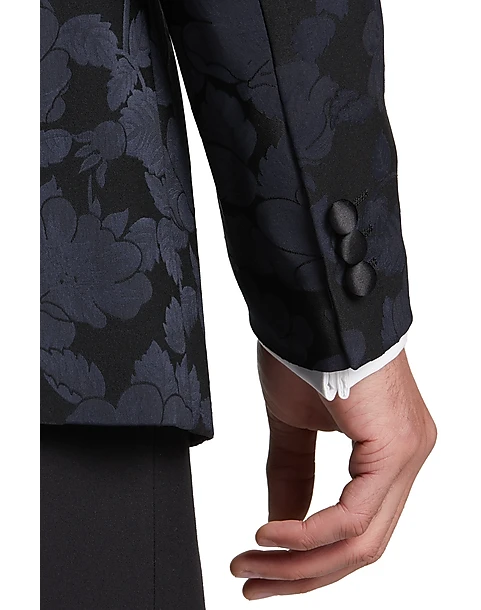 Egara Slim Fit Peak Lapel Dinner Jacket, Midnight Floral Jacquard 4 Egara Slim Fit Peak Lapel Dinner Jacket, Midnight Floral Jacquard - Image 2