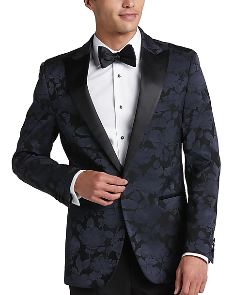 Egara Slim Fit Peak Lapel Dinner Jacket, Midnight Floral Jacquard 3 Egara Slim Fit Peak Lapel Dinner Jacket, Midnight Floral Jacquard