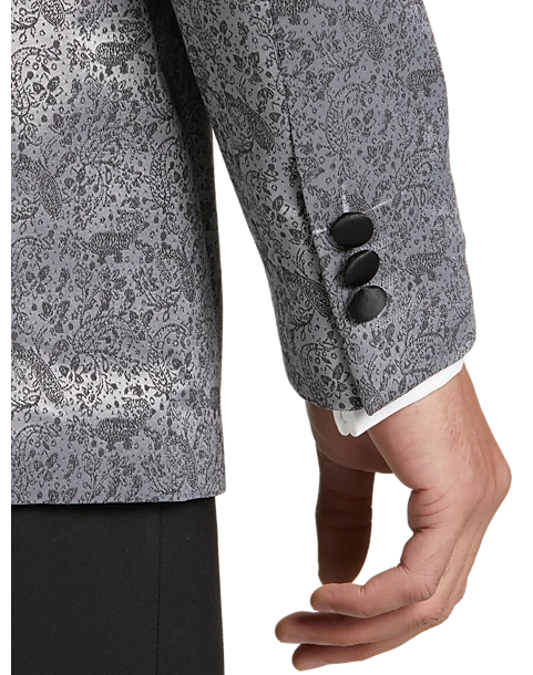 Egara Slim Fit Shawl Lapel Dinner Jacket, Silver Jacquard 4 Egara Slim Fit Shawl Lapel Dinner Jacket, Silver Jacquard - Image 2