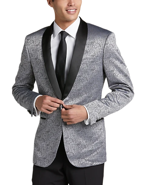 Egara Slim Fit Shawl Lapel Dinner Jacket, Silver Jacquard 3 Egara Slim Fit Shawl Lapel Dinner Jacket, Silver Jacquard