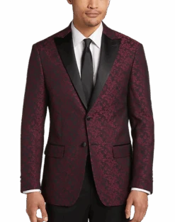 After Hours Slim Fit Dinner Jacket, Burgundy Jacquard