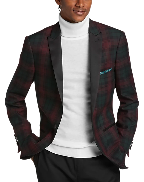 Paisley & Gray Slim Fit Dinner Jacket, Wineberry Plaid 3 Paisley & Gray Slim Fit Dinner Jacket, Wineberry Plaid
