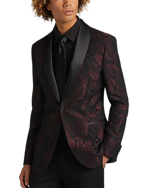 After Hours Slim Fit Shawl Collar Dinner Jacket, Burgundy Paisley 3 After Hours Slim Fit Shawl Collar Dinner Jacket, Burgundy Paisley