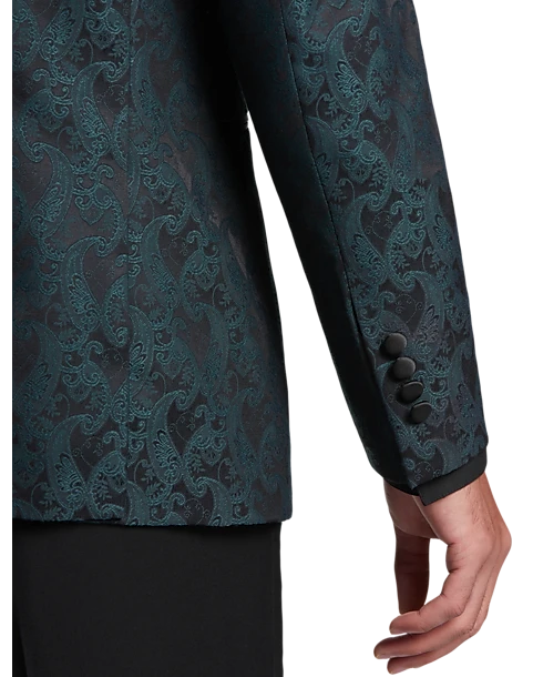 Egara Slim Fit Peak Lapel Dinner Jacket, Emerald Green Paisley 4 Egara Slim Fit Peak Lapel Dinner Jacket, Emerald Green Paisley - Image 2