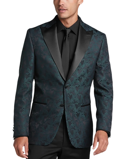 Egara Slim Fit Peak Lapel Dinner Jacket, Emerald Green Paisley 3 Egara Slim Fit Peak Lapel Dinner Jacket, Emerald Green Paisley