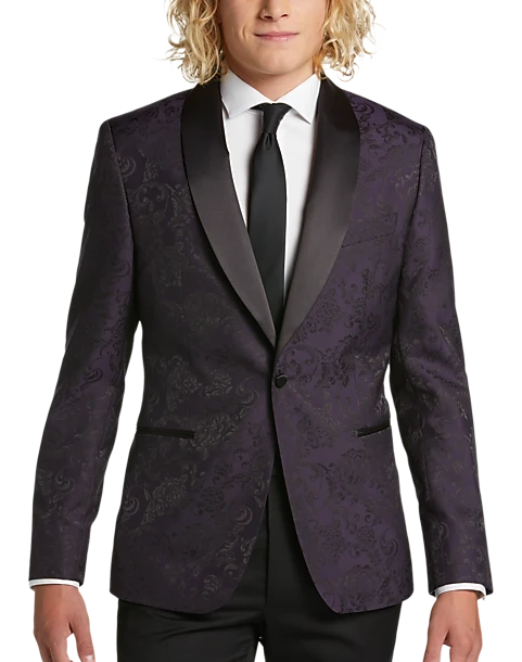 Egara Slim Fit Shawl Lapel Dinner Jacket, Plum Jacquard 3 Egara Slim Fit Shawl Lapel Dinner Jacket, Plum Jacquard