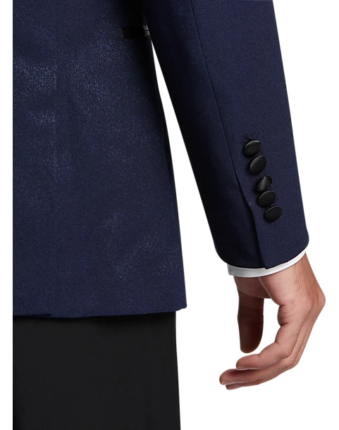Egara Slim Fit Peak Lapel Double Breasted Dinner Jacket, Navy Tic 4 Egara Slim Fit Peak Lapel Double Breasted Dinner Jacket, Navy Tic - Image 2