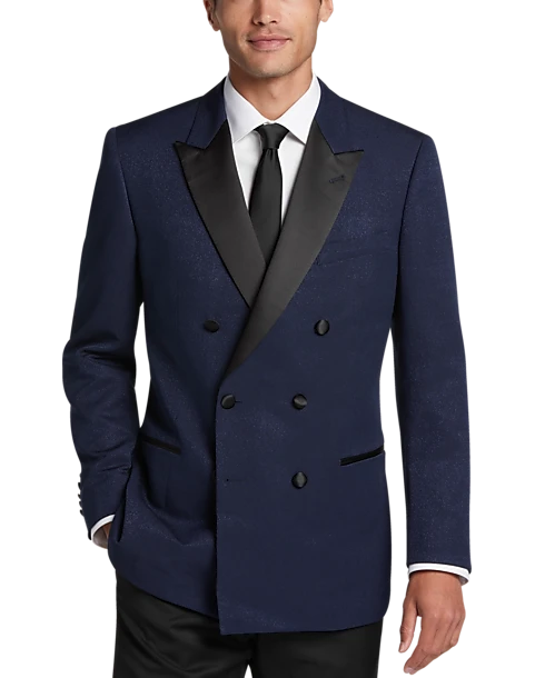 Egara Slim Fit Peak Lapel Double Breasted Dinner Jacket, Navy Tic 3 Egara Slim Fit Peak Lapel Double Breasted Dinner Jacket, Navy Tic