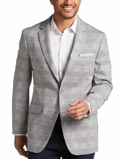 Michael Strahan Classic Fit Notch Lapel Sport Coat, Gray Plaid