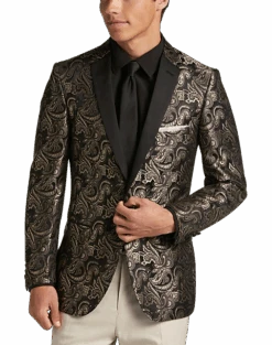Paisley & Gray Slim Fit Dinner Jacket, Brown & Gold Jacquard