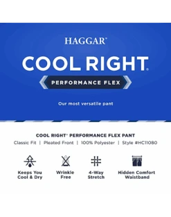 Haggar Cool Right® Performance Flex Classic Fit Pleated-Front Pants, Black -Male Clothing Store MW40 235K 02 HAGGAR BLACK SOLID ALT3