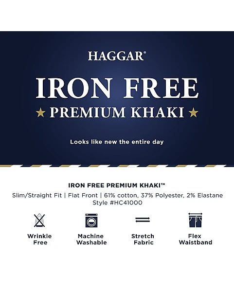 Haggar Iron-Free Premium Khaki™ Slim/Straight Fit Flat-Front Pants, Heather Gray 6 Haggar Iron-Free Premium Khaki™ Slim/Straight Fit Flat-Front Pants, Heather Gray - Image 4