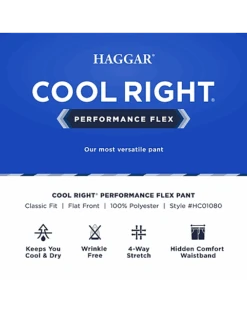 Haggar Cool Right® Performance Flex Classic Fit Flat-Front Pants, Khaki Heather -Male Clothing Store MW40 235U 02 HAGGAR BLACK SOLID ALT3
