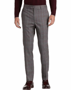 Egara Skinny Fit Suit Separates Pants, Wine Windowpane