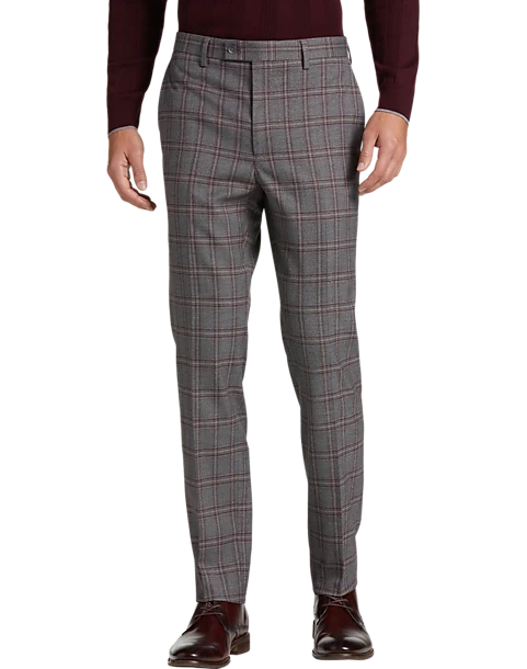 Egara Skinny Fit Suit Separates Pants, Wine Windowpane 3 Egara Skinny Fit Suit Separates Pants, Wine Windowpane