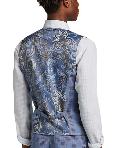 Tayion Classic Fit Suit Separates Double Breasted Vest, Navy & Rust Plaid 4 Tayion Classic Fit Suit Separates Double Breasted Vest, Navy & Rust Plaid - Image 2