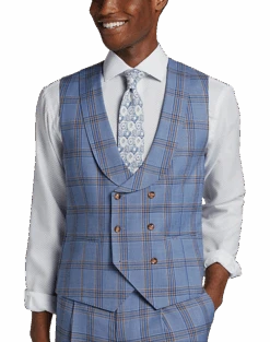 Tayion Classic Fit Suit Separates Double Breasted Vest, Navy & Rust Plaid