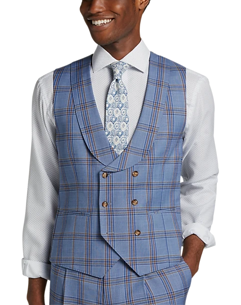 Tayion Classic Fit Suit Separates Double Breasted Vest, Navy & Rust Plaid 3 Tayion Classic Fit Suit Separates Double Breasted Vest, Navy & Rust Plaid