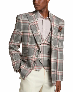 Tayion Classic Fit Suit Separates Coat, White Plaid -Male Clothing Store MW40 3W9P 62 TAYION BLACK WHITE PLAID ALT4