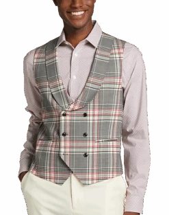 Tayion Classic Fit Suit Separates Double Breasted Vest, White Plaid