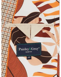 Paisley & Gray Slim Fit Double Breasted Suit Separates Coat, Tan Check -Male Clothing Store MW40 3XLN 96 PAISLEY GRAY TAN CHECK ALT3
