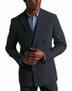 JOE Joseph Abboud Slim Fit Double Breasted Suit Separates Coat, Navy Plaid Seersucker