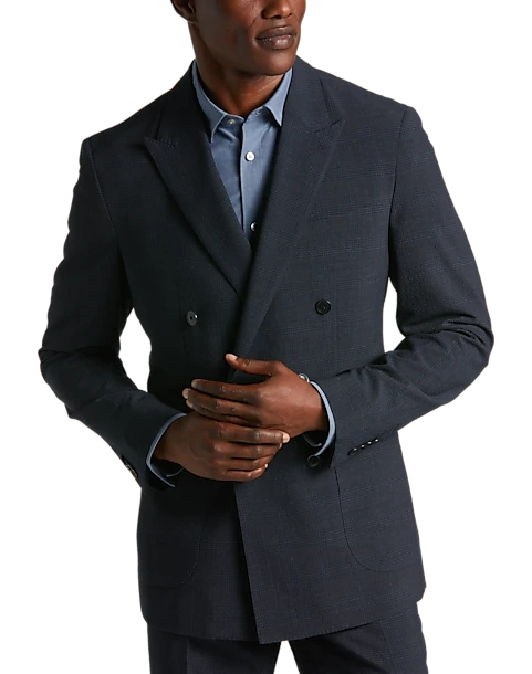 JOE Joseph Abboud Slim Fit Double Breasted Suit Separates Coat, Navy Plaid Seersucker 3 JOE Joseph Abboud Slim Fit Double Breasted Suit Separates Coat, Navy Plaid Seersucker