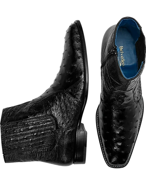 Belvedere Roger Ostrich Chelsea Boot, Black 3 Belvedere Roger Ostrich Chelsea Boot, Black