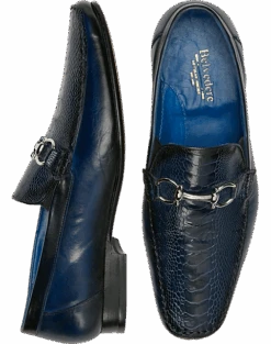 Belvedere Bruno Ostrich & Calf Moc Toe Bit Loafers, Burgundy