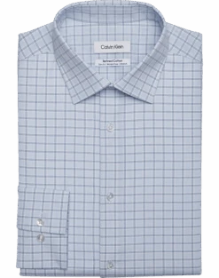 Calvin Klein Refined Cotton Stretch Supima Slim Fit Dress Shirt, Blue Plaid