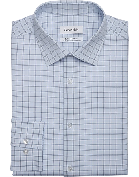 Calvin Klein Refined Cotton Stretch Supima Slim Fit Dress Shirt, Blue Plaid 3 Calvin Klein Refined Cotton Stretch Supima Slim Fit Dress Shirt, Blue Plaid