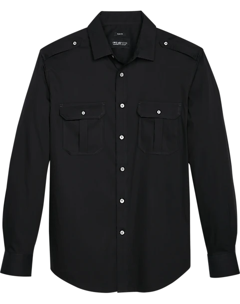 Awearness Kenneth Cole Slim Fit Twill Military Sport Shirt, Black 3 Awearness Kenneth Cole Slim Fit Twill Military Sport Shirt, Black