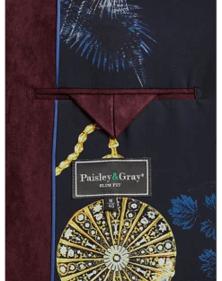 Paisley & Gray Slim Fit Ultra-suede Military Jacket, Burgundy -Male Clothing Store MW40 6LTY 06 PAISLEY GRAY BURGUNDY ALT2