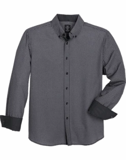 Michael Strahan Modern Fit Button-Down Collar Sport Shirt, Black Mini Check