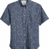 Joseph Abboud Modern Fit Short Sleeve Sport Shirt, Navy Fossil Leaf -Male Clothing Store MW40 6MVR 01 JOSEPH ABBOUD NAVY MAIN