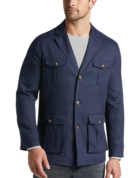 Joseph Abboud Modern Fit Linen Notch Collar 4-Pocket Soft Jacket, Navy 3 Joseph Abboud Modern Fit Linen Notch Collar 4-Pocket Soft Jacket, Navy