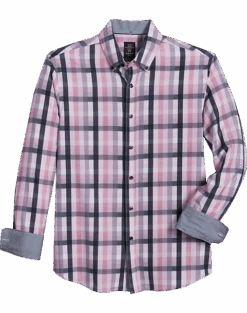 Michael Strahan Four-Way Stretch Modern Fit Button-Down Collar Sport Shirt, Pink & Gray Plaid