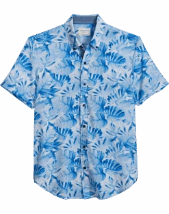 Con.Struct Slim Fit Short Sleeve Sport Shirt Blue Palm Leaf