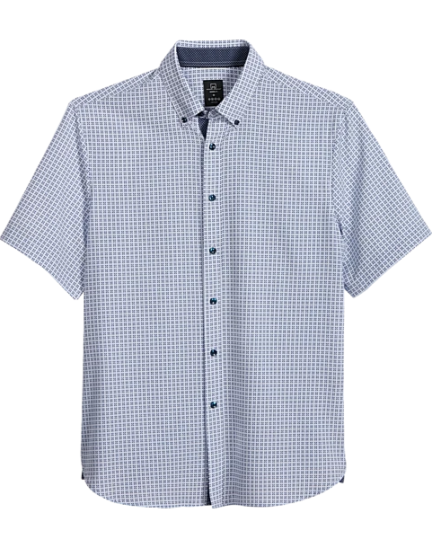 Michael Strahan Modern Fit Short Sleeve Sport Shirt, Square Dot White 3 Michael Strahan Modern Fit Short Sleeve Sport Shirt, Square Dot White