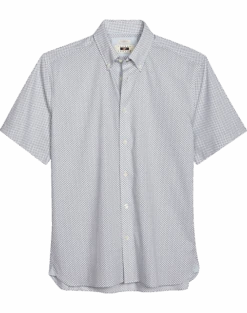 Joseph Abboud Modern Fit Short Sleeve Sport Shirt, White & Burgundy Paisley Dot