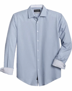 Report Collection Slim Fit Four-Way Stretch Sport Shirt, Navy Woven Motif