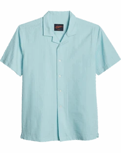 Egara Slim Fit Seersucker Short Sleeve Sport Shirt, Aqua Tonal Stripe