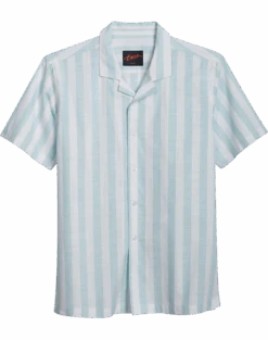Egara Slim Fit Short Sleeve Sport Shirt, Aqua Stripe