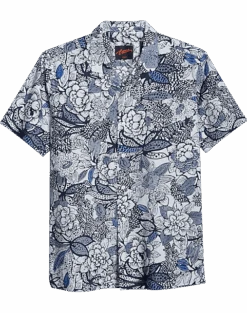 Egara Slim Fit Short Sleeve Sport Shirt, Blue Floral