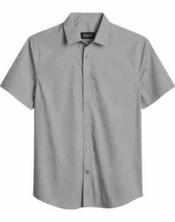 Awearness Kenneth Cole Slim Fit Short Sleeve Sport Shirt, Light Gray Geo