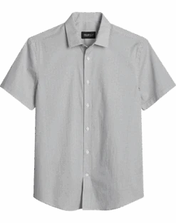 Awearness Kenneth Cole Slim Fit Short Sleeve Sport Shirt, White Micro Dot