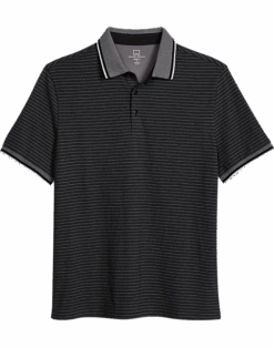 Michael Strahan Modern Fit Short Sleeve Polo, Black Stripe