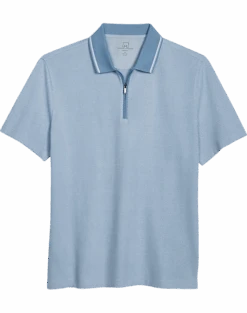 Michael Strahan Modern Fit Zip Polo, Light Blue