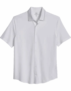 Michael Strahan Modern Fit Popcorn Stitch Short Sport Shirt, White