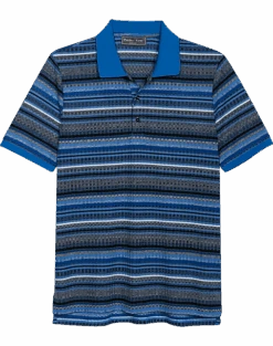 Paisley & Gray Slim Fit Polo, Blue & Black Multi Stripe